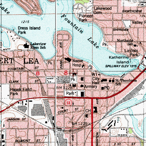 Topographic Map of First Presbyterian Church, MN