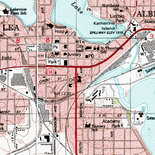 Topographic Map of Freeborn County Courthouse, MN