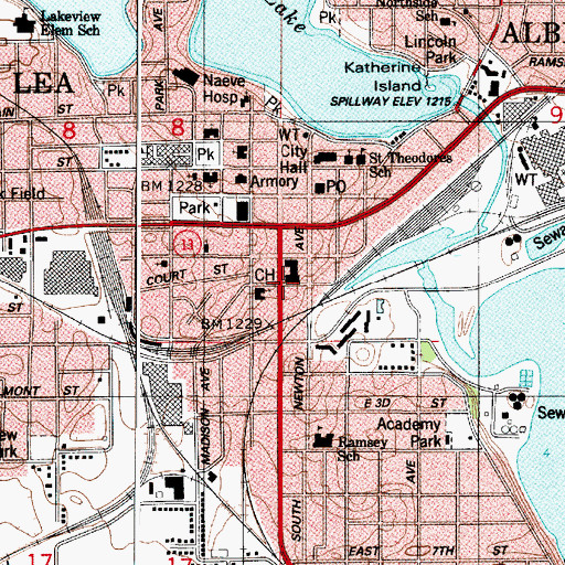 Topographic Map of Freeborn County Sheriff's Office, MN