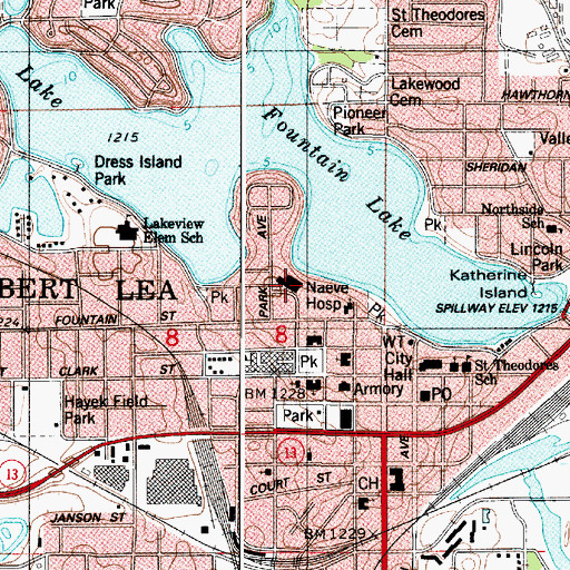 Topographic Map of Albert Lea Medical Center, MN