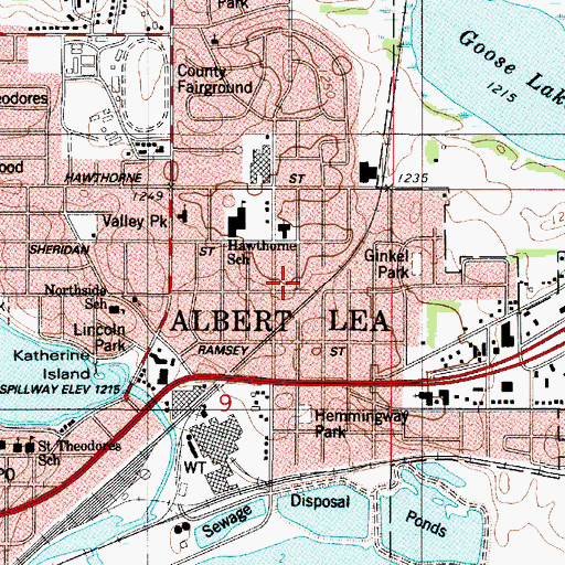 Topographic Map of Hawthorne Park, MN