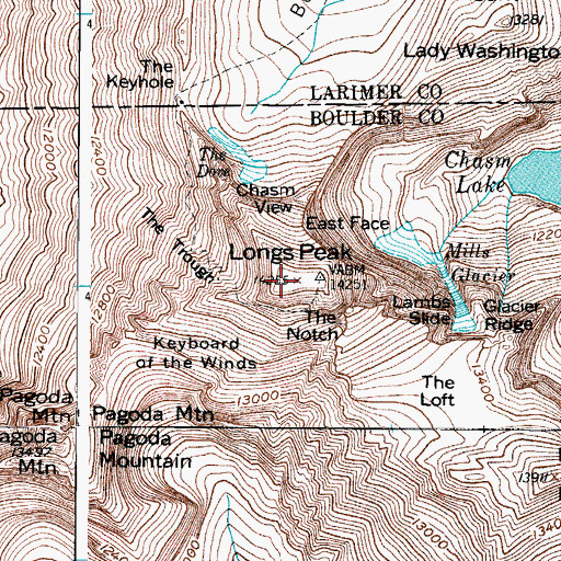 Topographic Map of Longs Peak, CO