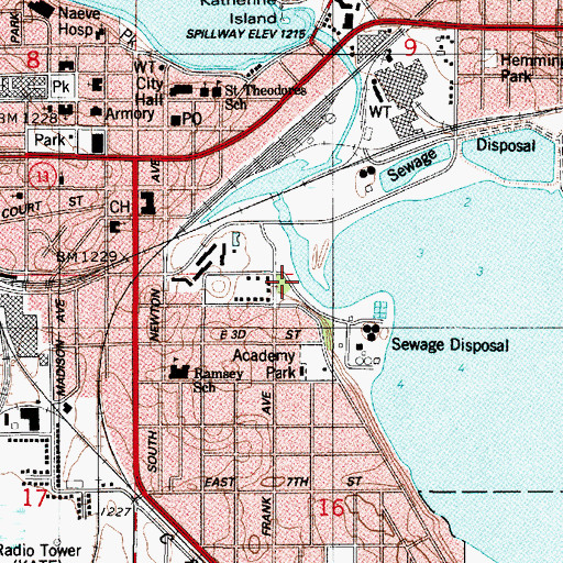 Topographic Map of Frank Hall Park, MN