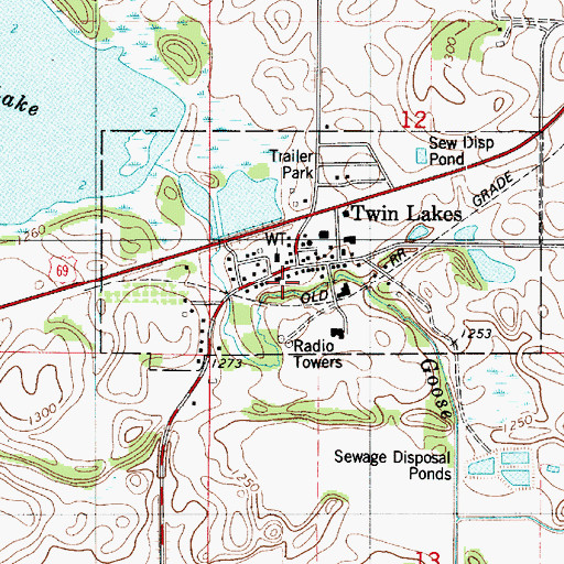 Topographic Map of Twin Lakes City Hall, MN