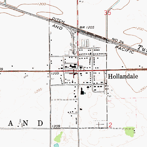 Topographic Map of Hollandale Village Hall, MN