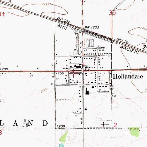 Topographic Map of Hollandale Post Office, MN