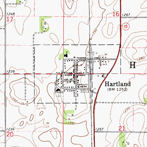 Topographic Map of Hartland Post Office, MN
