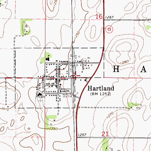 Topographic Map of Hartland, MN