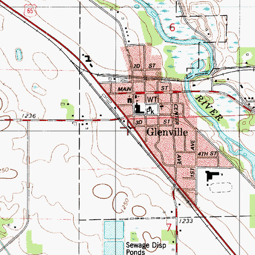 Topographic Map of Glenville, MN