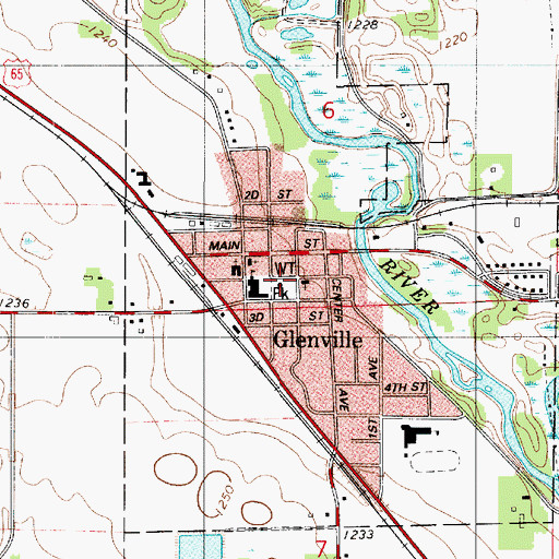 Topographic Map of Glenville Village Hall, MN