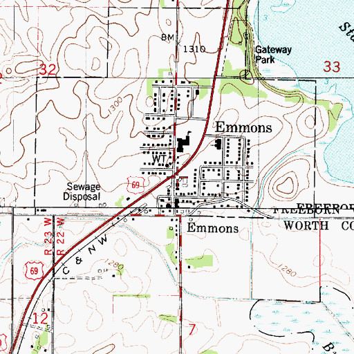 Topographic Map of Emmons Post Office, MN