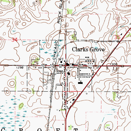 Topographic Map of Clarks Grove City Hall, MN