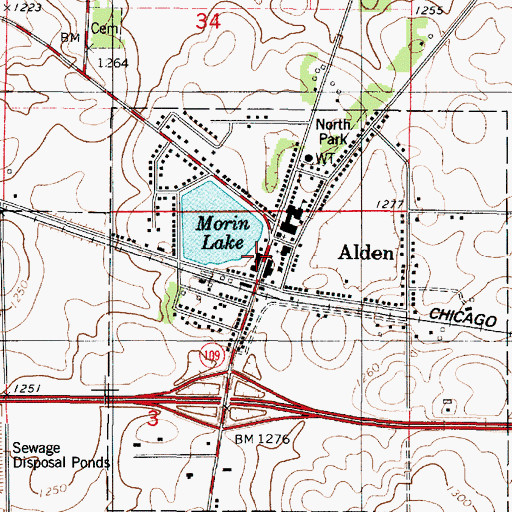 Topographic Map of Alden Fire Department, MN