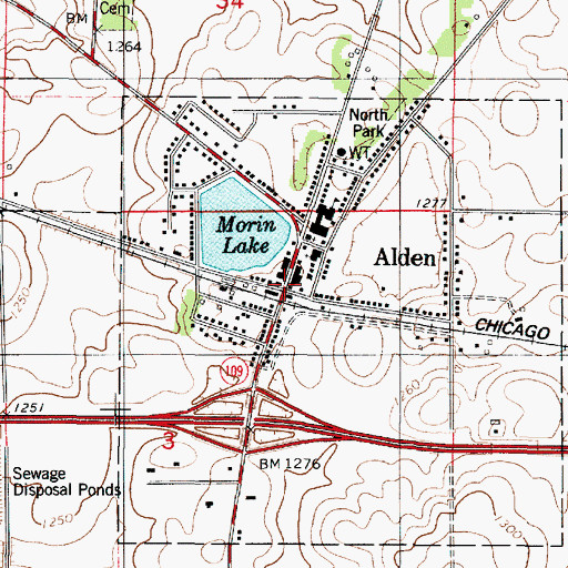 Topographic Map of Alden Post Office, MN