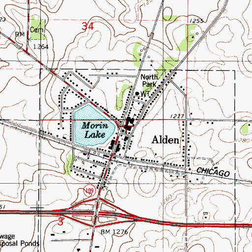 Topographic Map of Alden Public School, MN