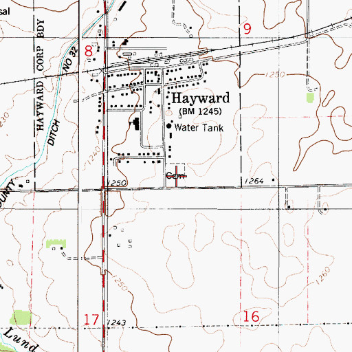 Topographic Map of Hayward Cemetery, MN