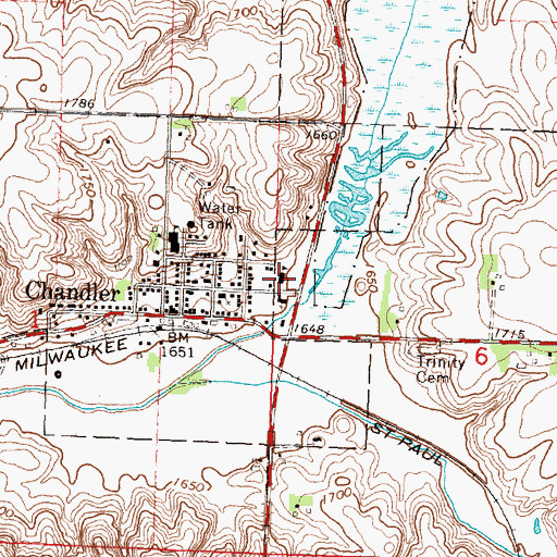 Topographic Map of Chandler Christian School, MN