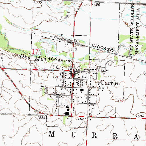 Topographic Map of Currie Post Office, MN