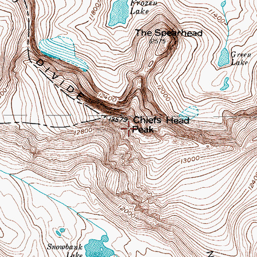 Topographic Map of Chiefs Head Peak, CO