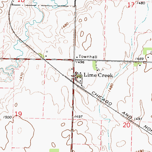 Topographic Map of Lime Creek Post Office (historical), MN