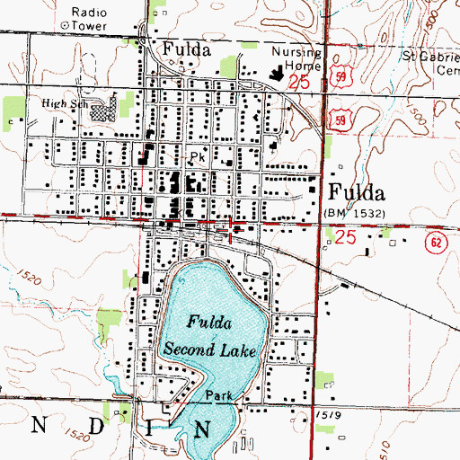 Topographic Map of Fulda Police Department, MN