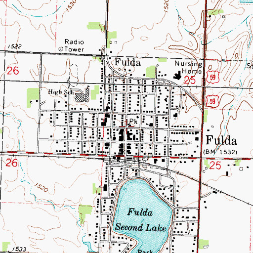 Topographic Map of Fulda Memorial Library, MN