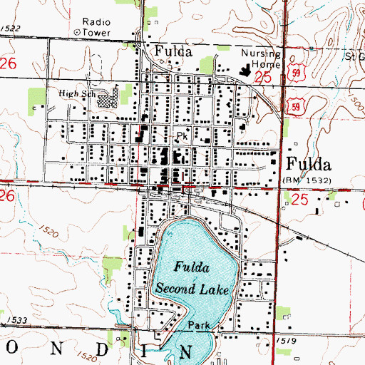 Topographic Map of Fulda Post Office, MN