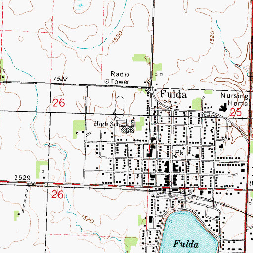 Topographic Map of Fulda Secondary School, MN