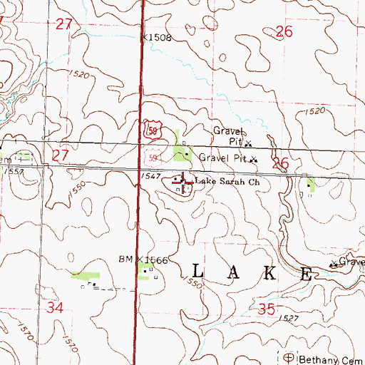 Topographic Map of Lake Sarah Cemetery, MN