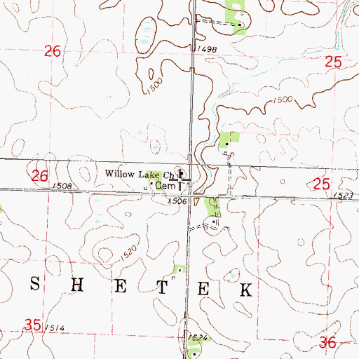 Topographic Map of Willow Lake Cemetery, MN