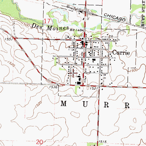 Topographic Map of Currie Pioneer Cemetery, MN