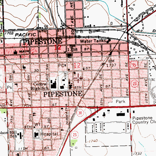 Topographic Map of First Presbyterian Church, MN