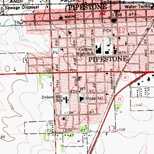 Topographic Map of Harvest Assembly of God Church, MN
