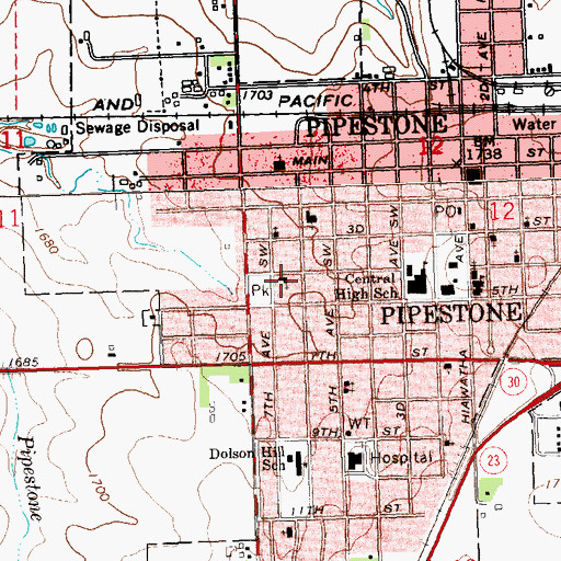 Topographic Map of First Lutheran Church, MN