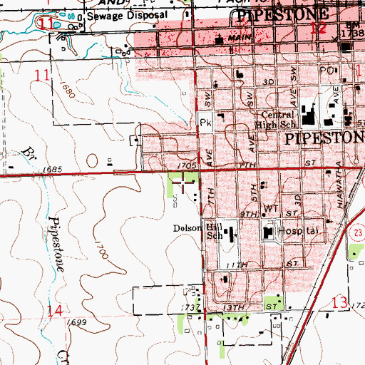 Topographic Map of Pipestone Seventh Day Adventist Church, MN