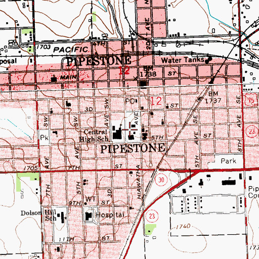 Topographic Map of Pipestone County Sheriff's Office, MN