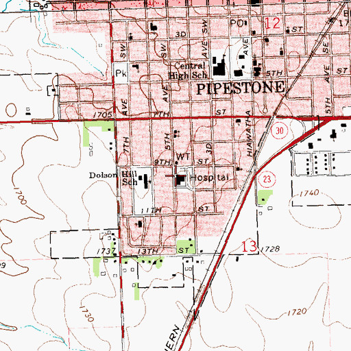 Topographic Map of Pipestone County Medical Center Avera, MN