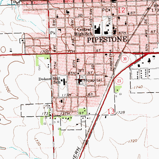 Topographic Map of Specialty Health Care Center, MN
