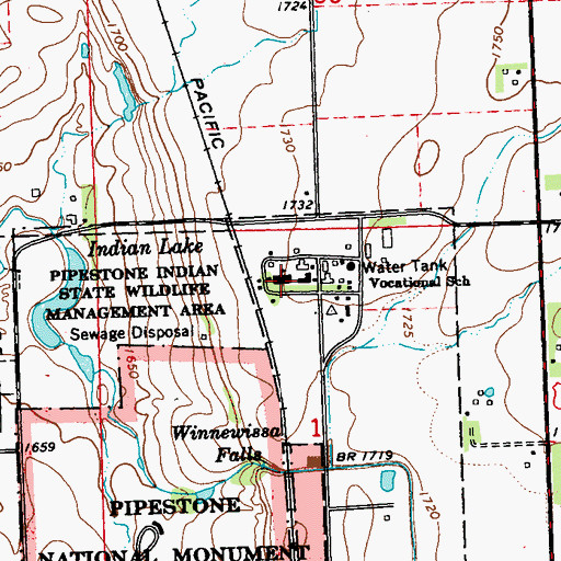 Topographic Map of Minnesota West Community and Technical College - Pipestone Campus, MN