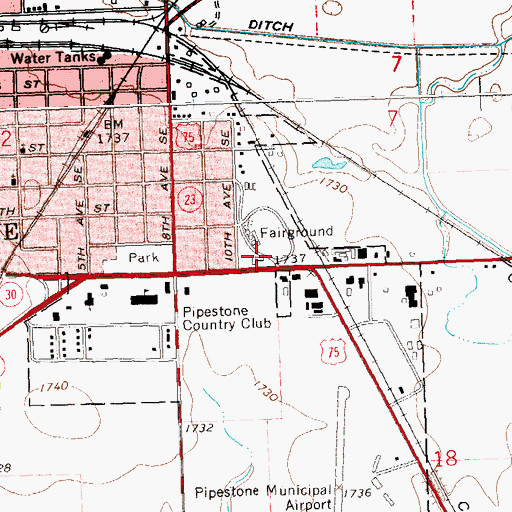 Topographic Map of Pipestone County Fairgrounds, MN