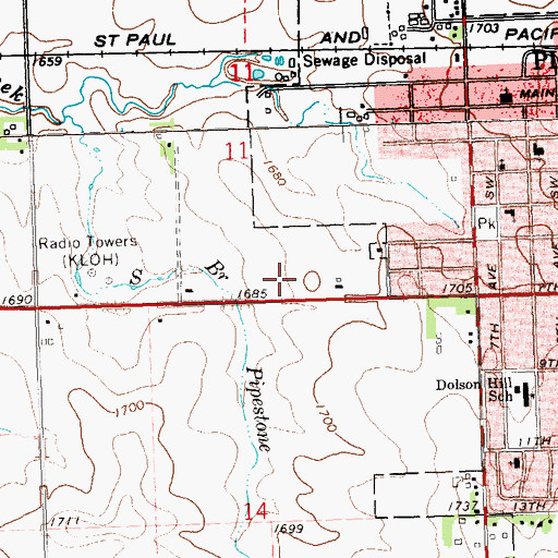 Topographic Map of Paulsen Athletic Field, MN
