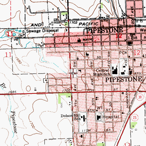 Topographic Map of Southwest Playfield, MN