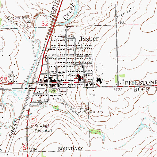 Topographic Map of Jasper Public School, MN