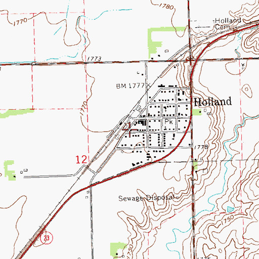 Topographic Map of Holland Fire Department, MN