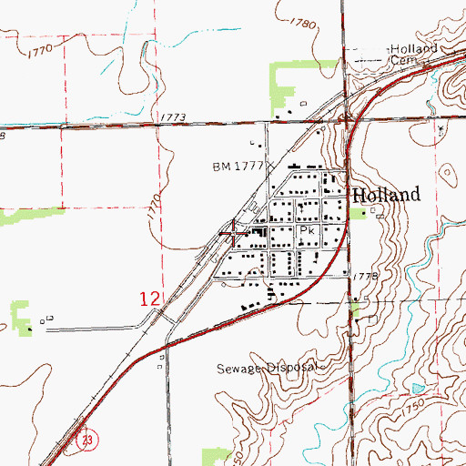 Topographic Map of Holland, MN