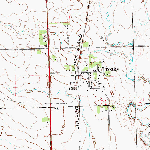 Topographic Map of Trosky (historical), MN