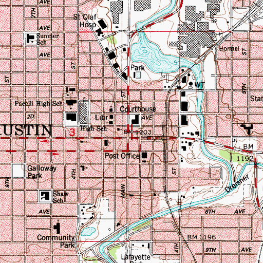 Topographic Map of Austin Fire Department, MN