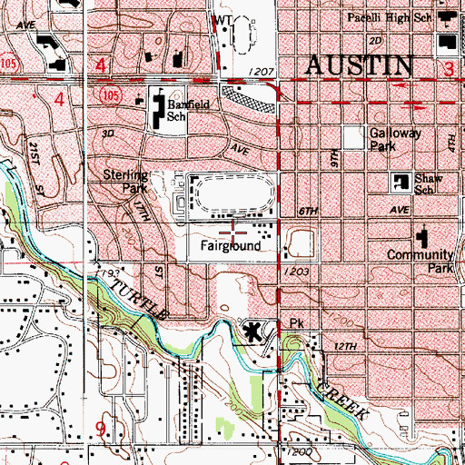 Topographic Map of Mower County Historical Center, MN