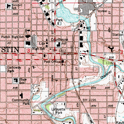 Topographic Map of Austin Post Office, MN