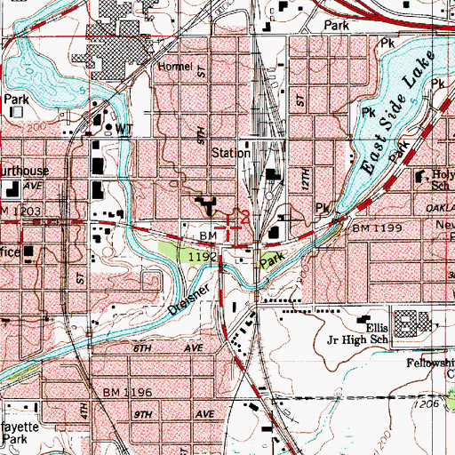 Topographic Map of Queen of Angels Catholic Church, MN